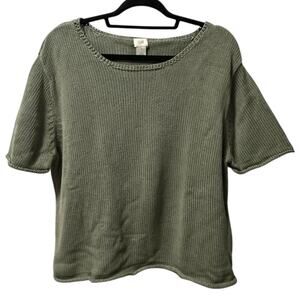 J.Jill Olive Green Silk Blend Knit Short Sleeve Top Women’s XL Scoop Neck Casual